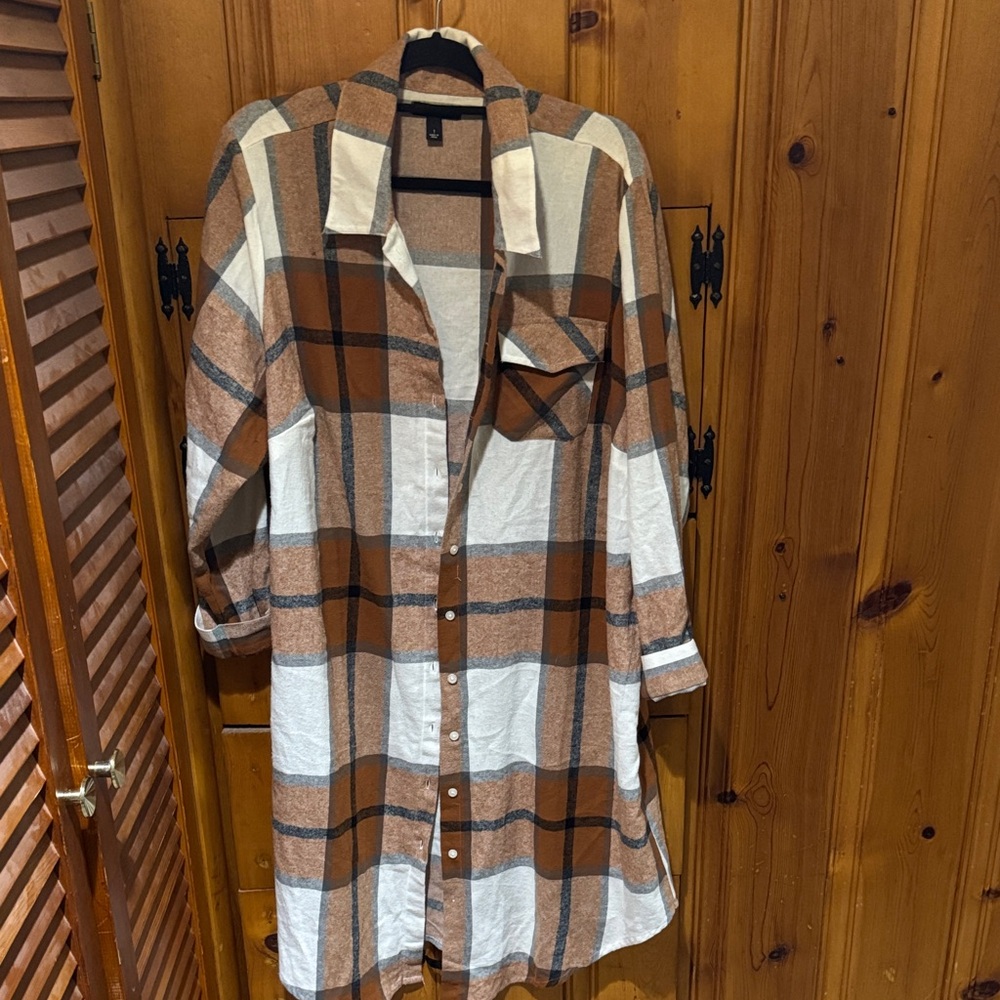 torrid Brown and White Plaid Button-Front Shirt Dress